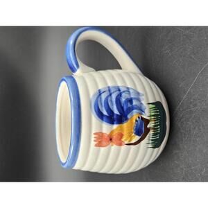 Vintage Rooster Mug French Country Farmhouse Decor Ribbed White Ceramic Cup 1977